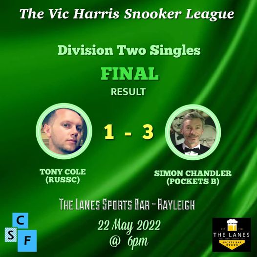CONGRATULATIONS SIMON CHANDLER WINNER OF THE VIC HARRIS DIVISION 2 SINGLES - Image